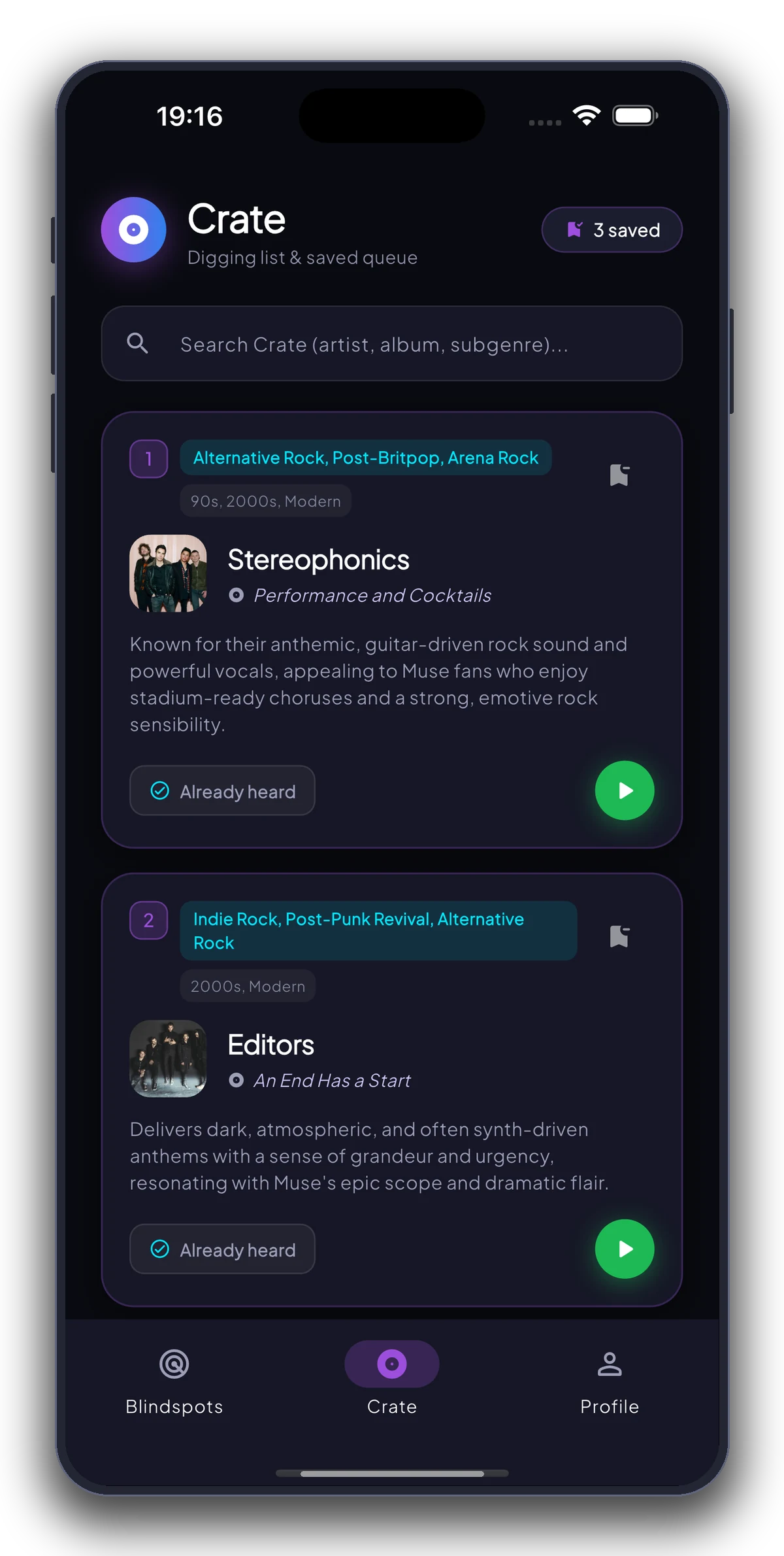 MusicHole Crate on iPhone
